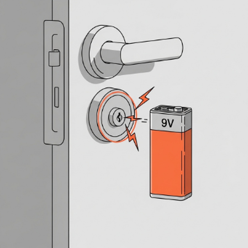 도어락 건전지 방전되어 문 안 열릴 때 9V 건전지로 편의점 응급처치