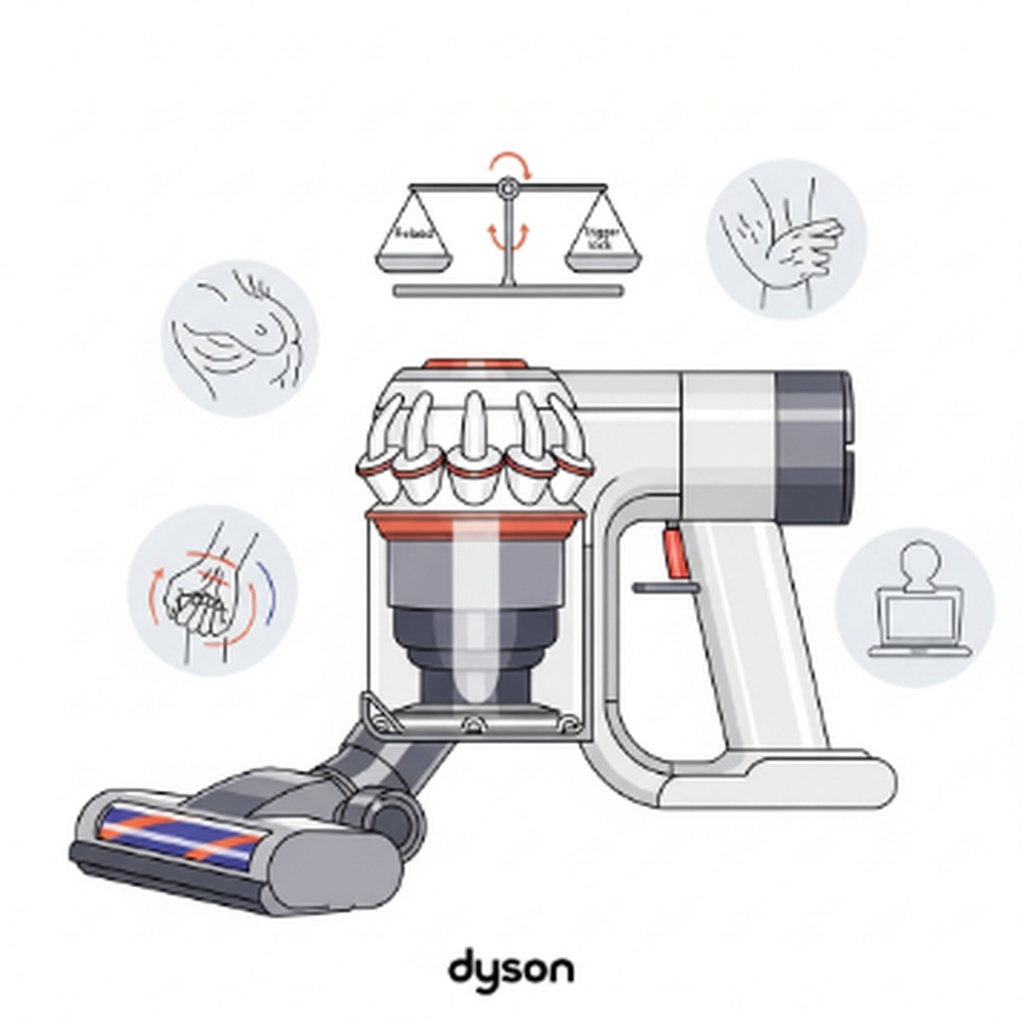 다이슨 청소기 트리거 버튼 손가락 통증 해결과 전원 고정 방법