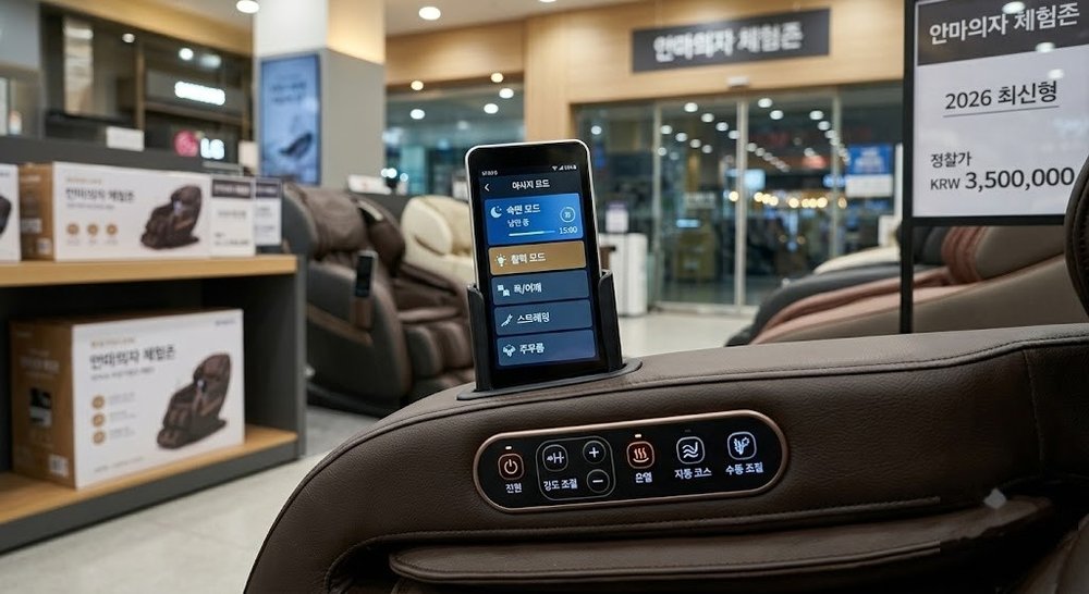 안마의자 리모컨 조작 패널 클로즈업