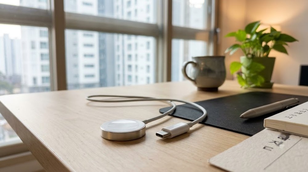 고속 충전을 지원하는 애플워치 마그네틱 퍽과 USB-C 단자